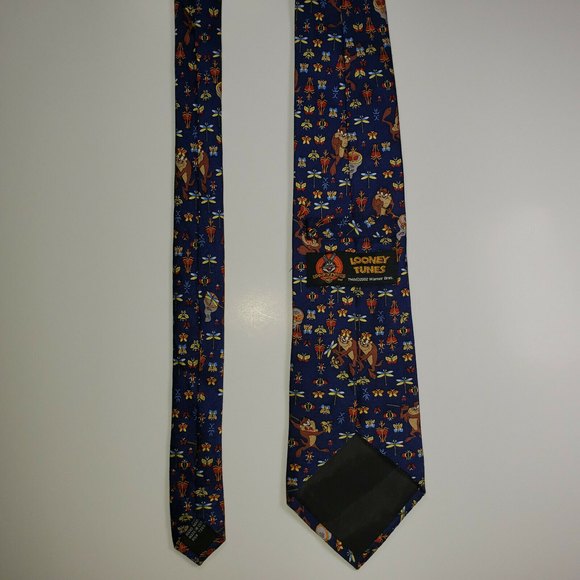 Looney Tunes Taz Tazmanian Devil Butterflies Dragonflies Necktie Tie Navy EUC - Picture 9 of 10